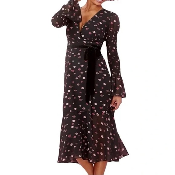 Hutch - Truth From My Red Lips Novelty Print Wrap Midi Dress